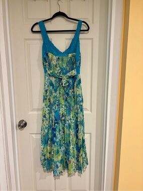Turquoise Crochet Bodice Floral Maxi Dress